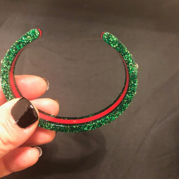 Gucci Open Stripe Cuff with Crystal Bee Red Green - Picture 15 of 16